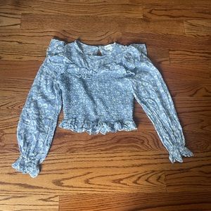 blue patterned blouse